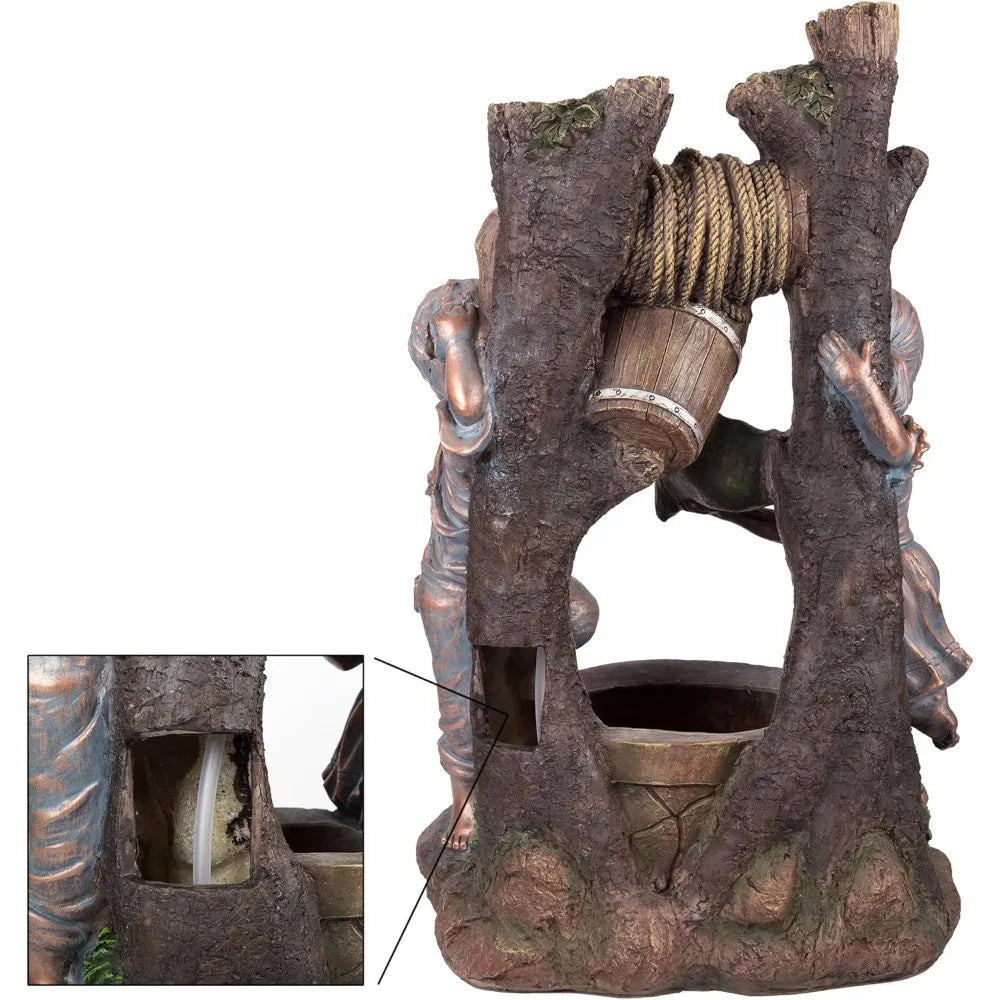 outdoor water fountain - cascading waterfall with soothing sounds and 4 led lights for garden or patio by (antique