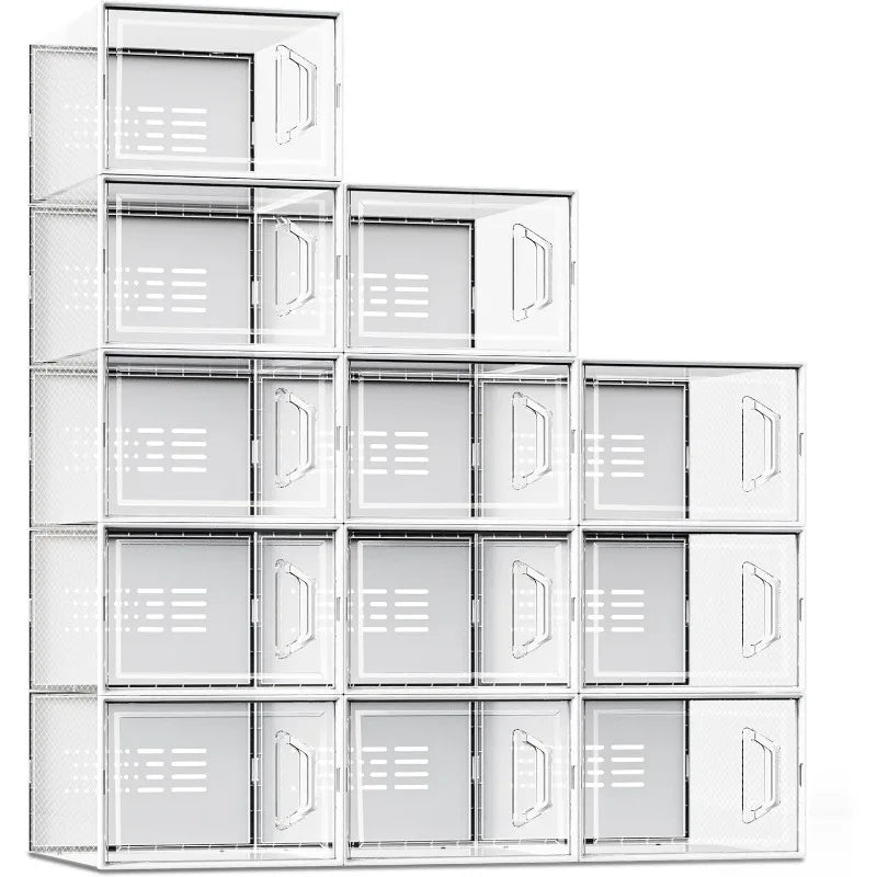 Clear Plastic Stackable Shoe Storage Box for Size 11 Sneakers Space Saving Organizer 12 Pack for Closet and Entryway