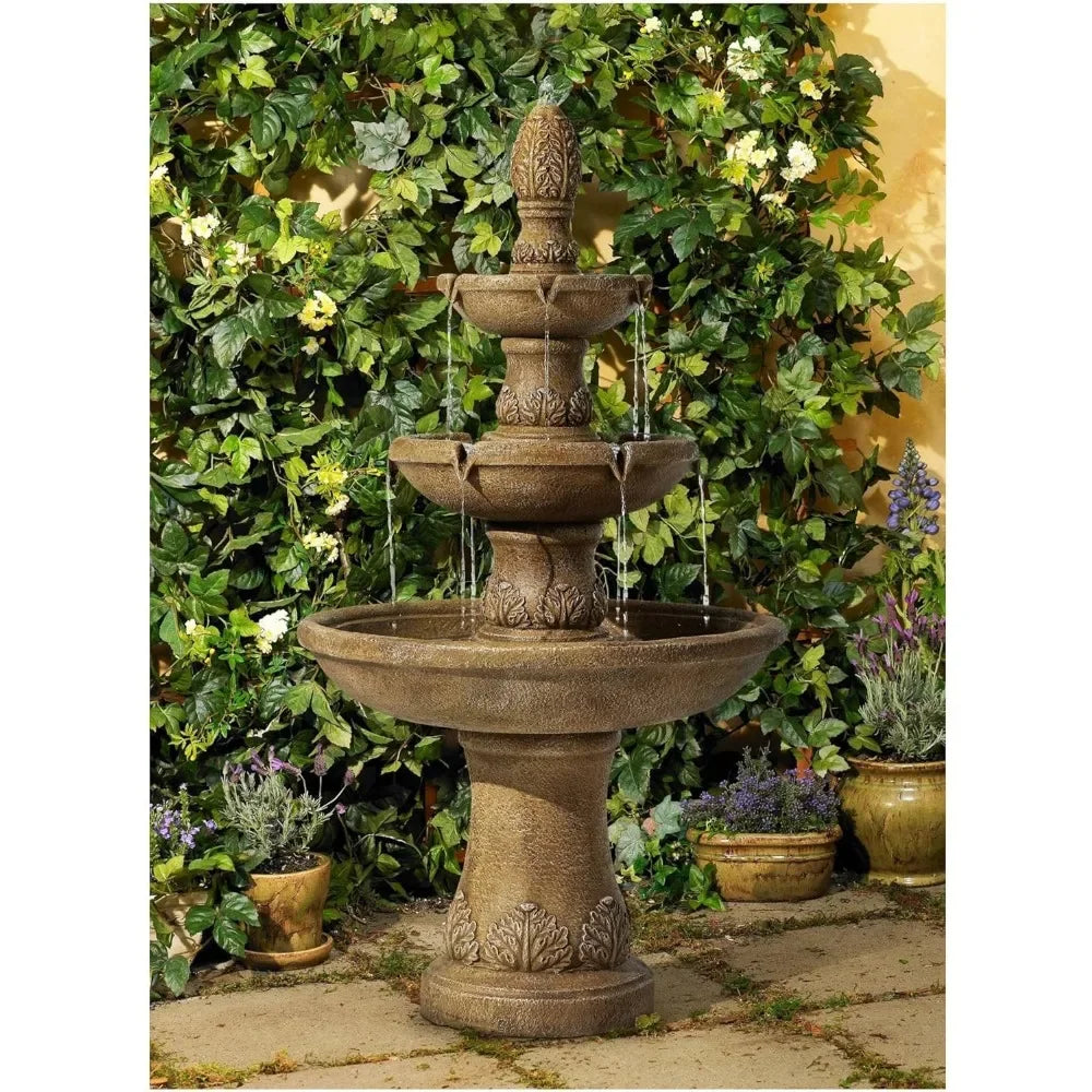 Italian Outdoor Floor Bubbler Fountain and Waterfalls 57" High 3 Tiered Basins Decor for Garden Patio Backyard Deck Home Lawn