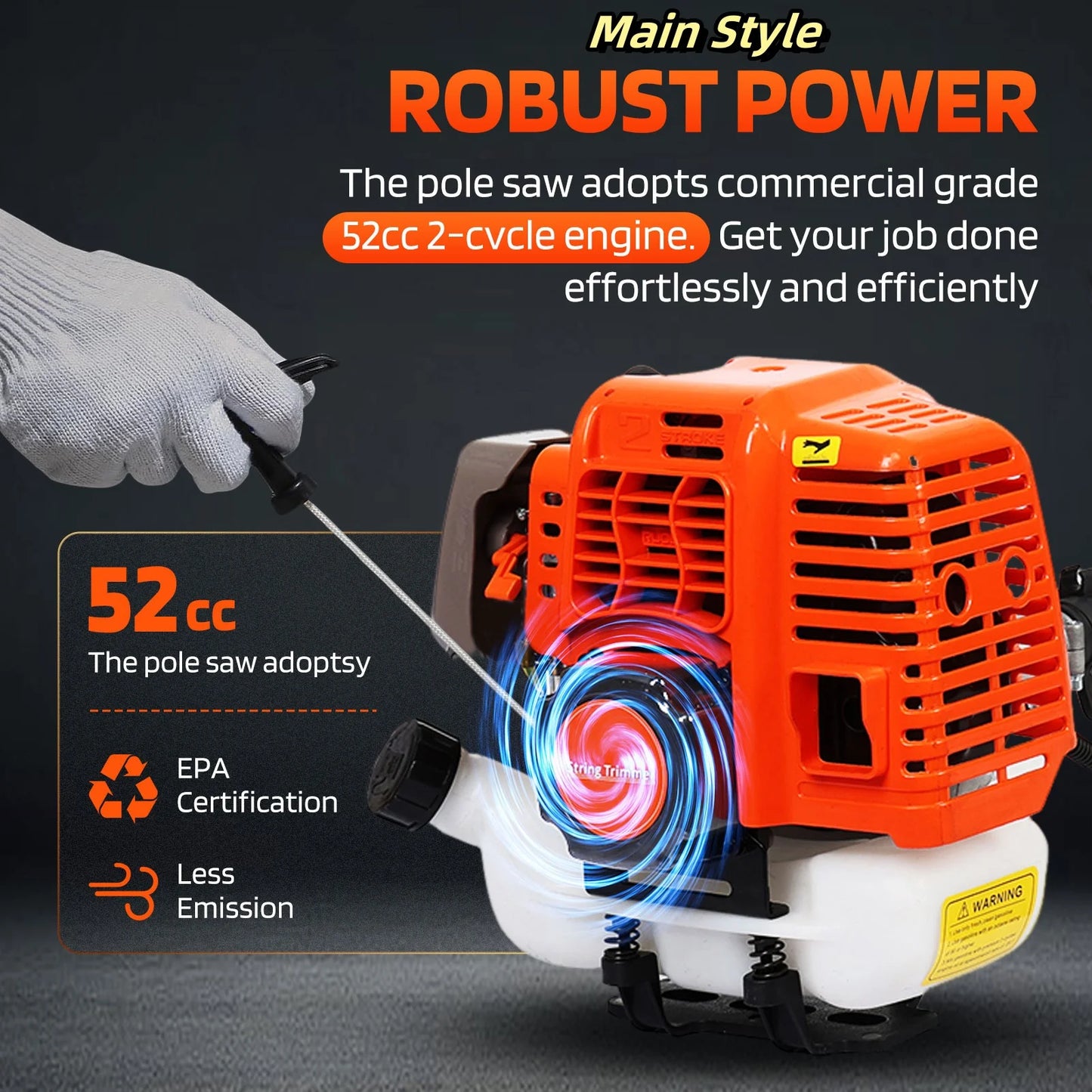 2200W Cordless Petrol Weed Eater 52CC 8500RPM Ergonomic String Trimmer Low Noise 2 In 1 Lawn Mower Machine