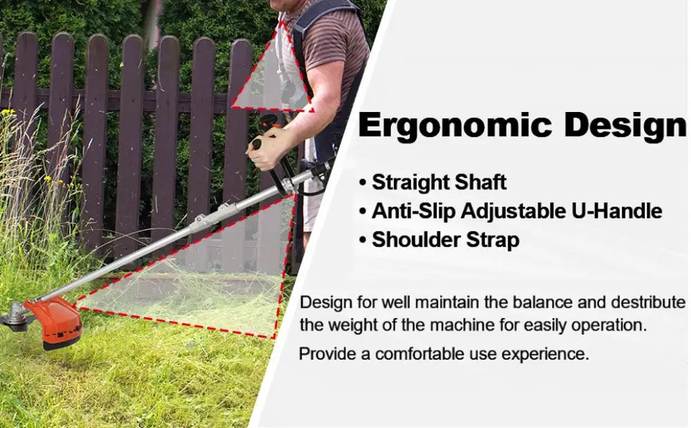 2200W Cordless Petrol Weed Eater 52CC 8500RPM Ergonomic String Trimmer Low Noise 2 In 1 Lawn Mower Machine