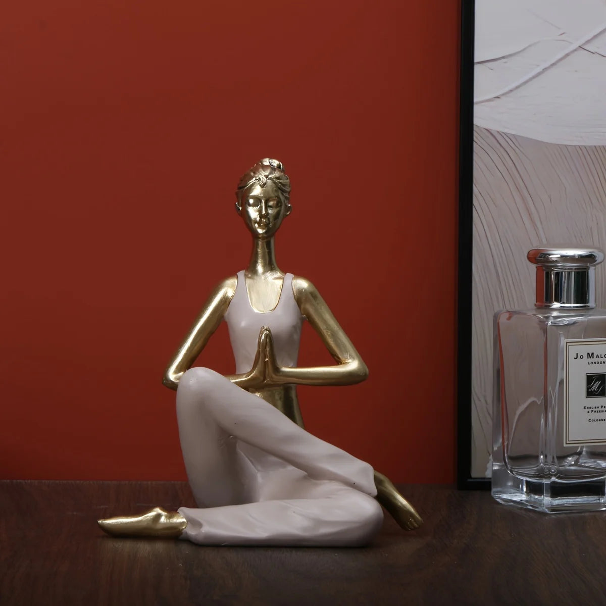 1 Elegant Resin Yoga Art Figures - Abstract Meditation Decor,Versatile White & Golden Home Accents, Zen Home Decor