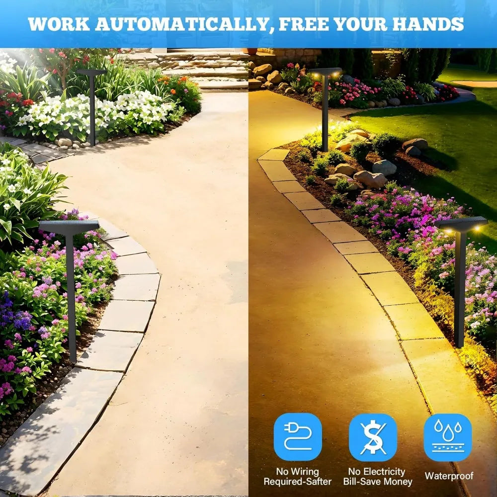 Waterproof Solar Garden Decorative Landscape Lighting for Path Lawn Walkway Driveway Backyard Decor Warm White