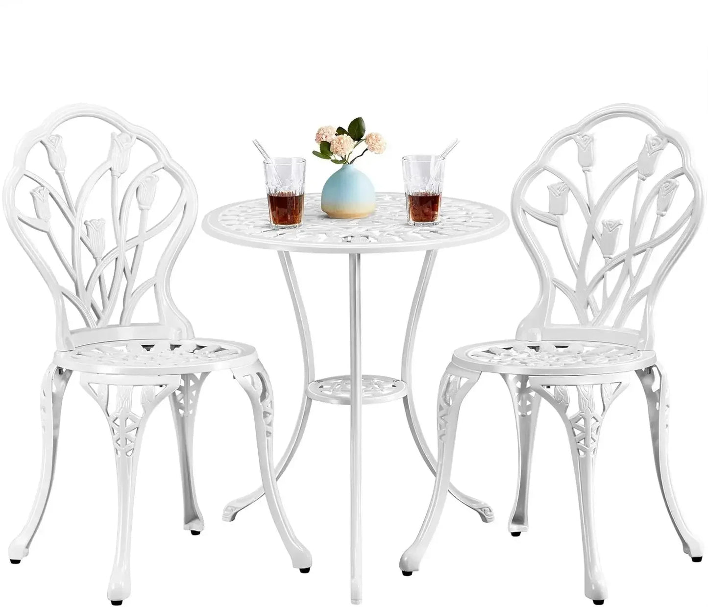 Patio Bistro Sets 3 Piece Outdoor Rust Resistant Cast Aluminum Garden Table and Chairs