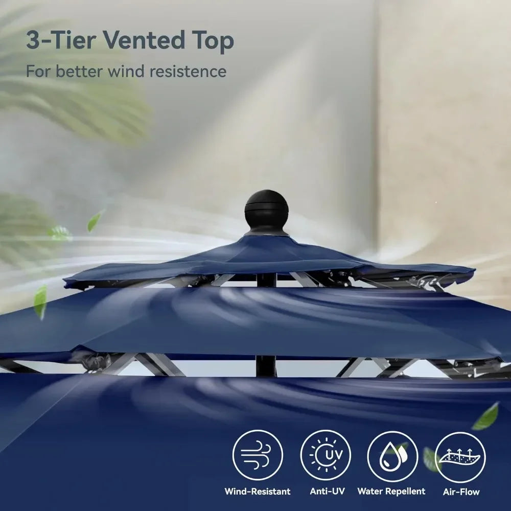 10ft Outdoor Patio Umbrellas 3 Tier Vented Market Table Umbrella Windproof for Backyard Deck Garden
