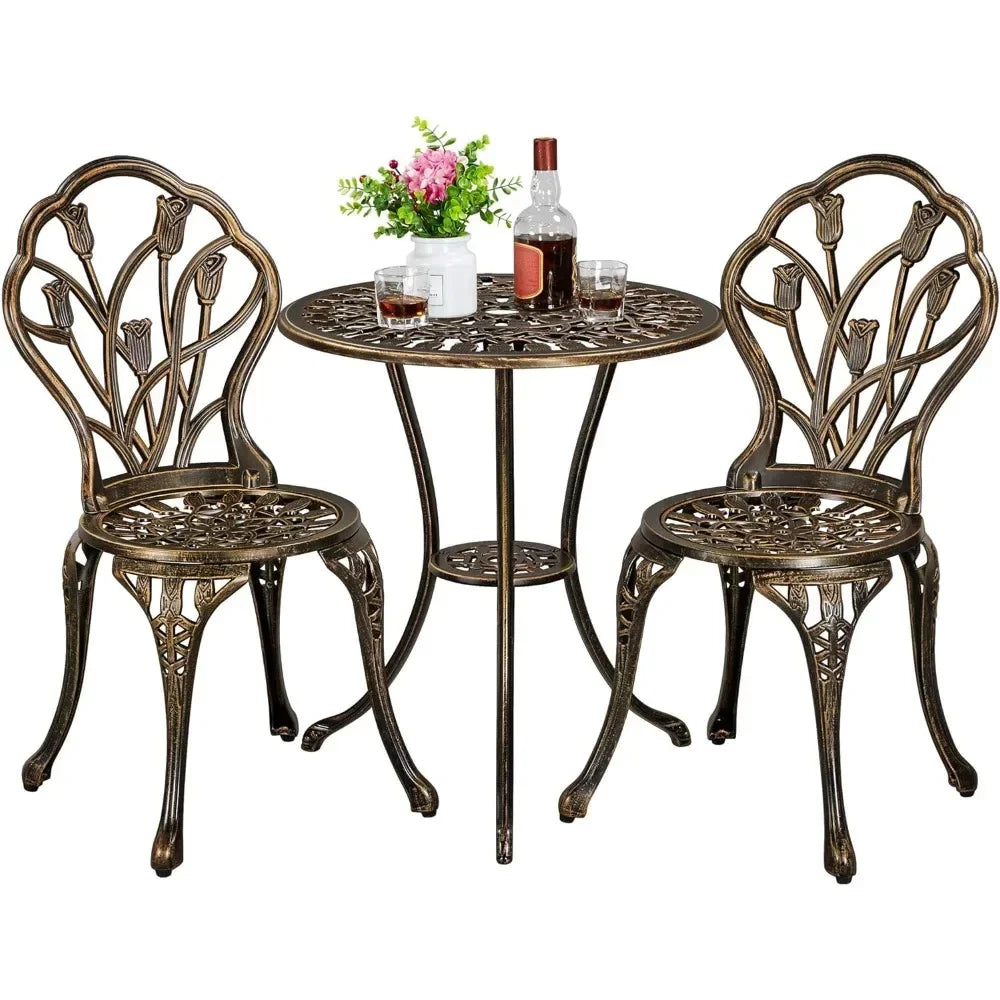 Patio Bistro Sets 3 Piece Outdoor Rust Resistant Cast Aluminum Garden Table and Chairs