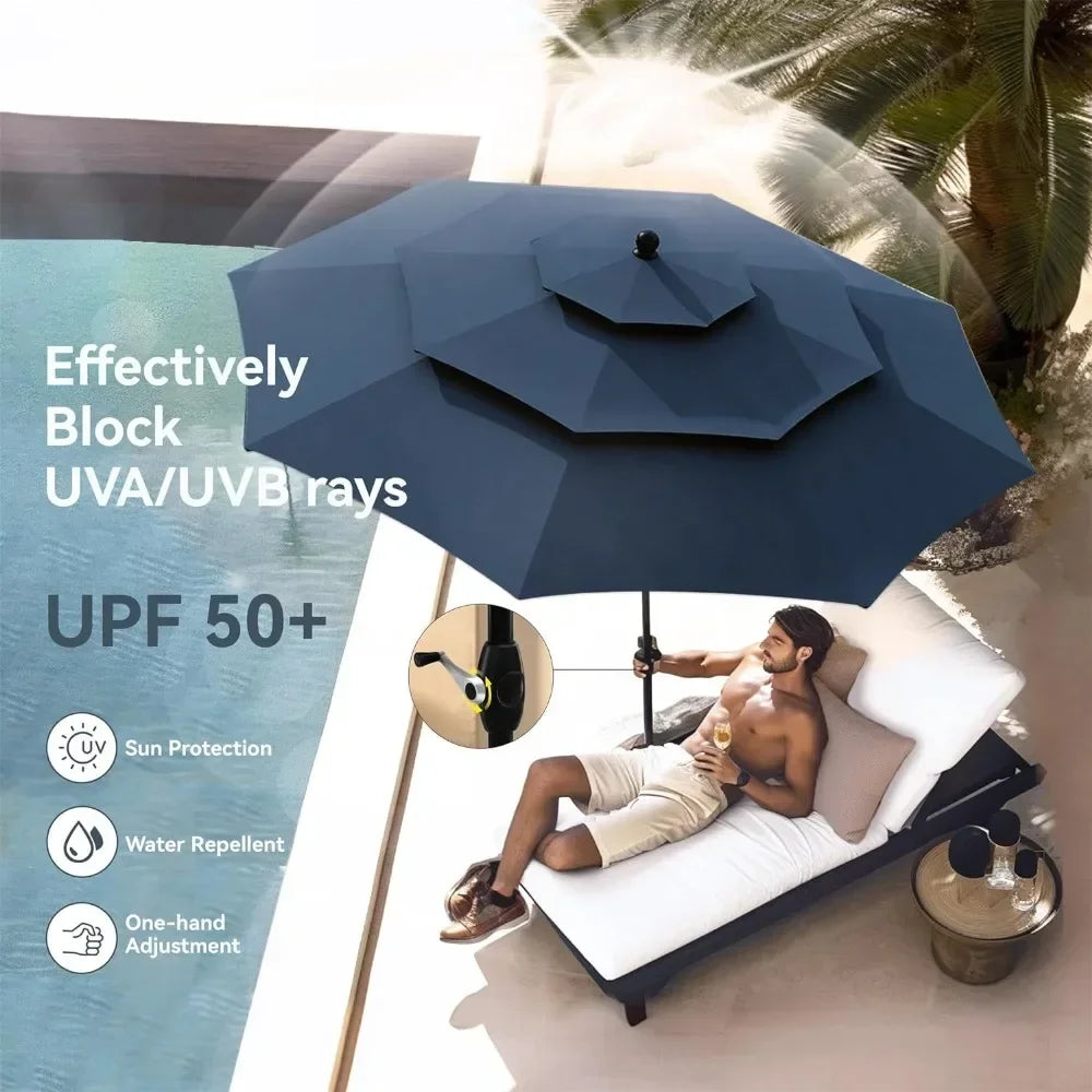 10ft Outdoor Patio Umbrellas 3 Tier Vented Market Table Umbrella Windproof for Backyard Deck Garden