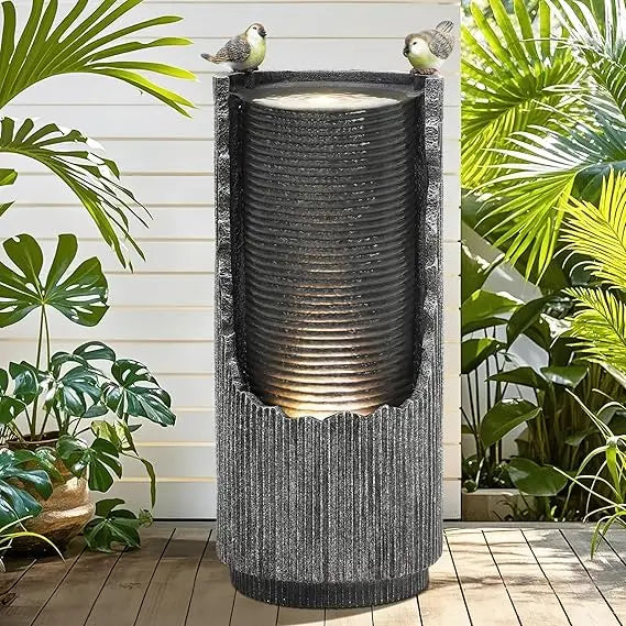 39" tall extra-large outdoor fountain with led lights, large ceramic vase water feature, soothing waterfalls for garden patio