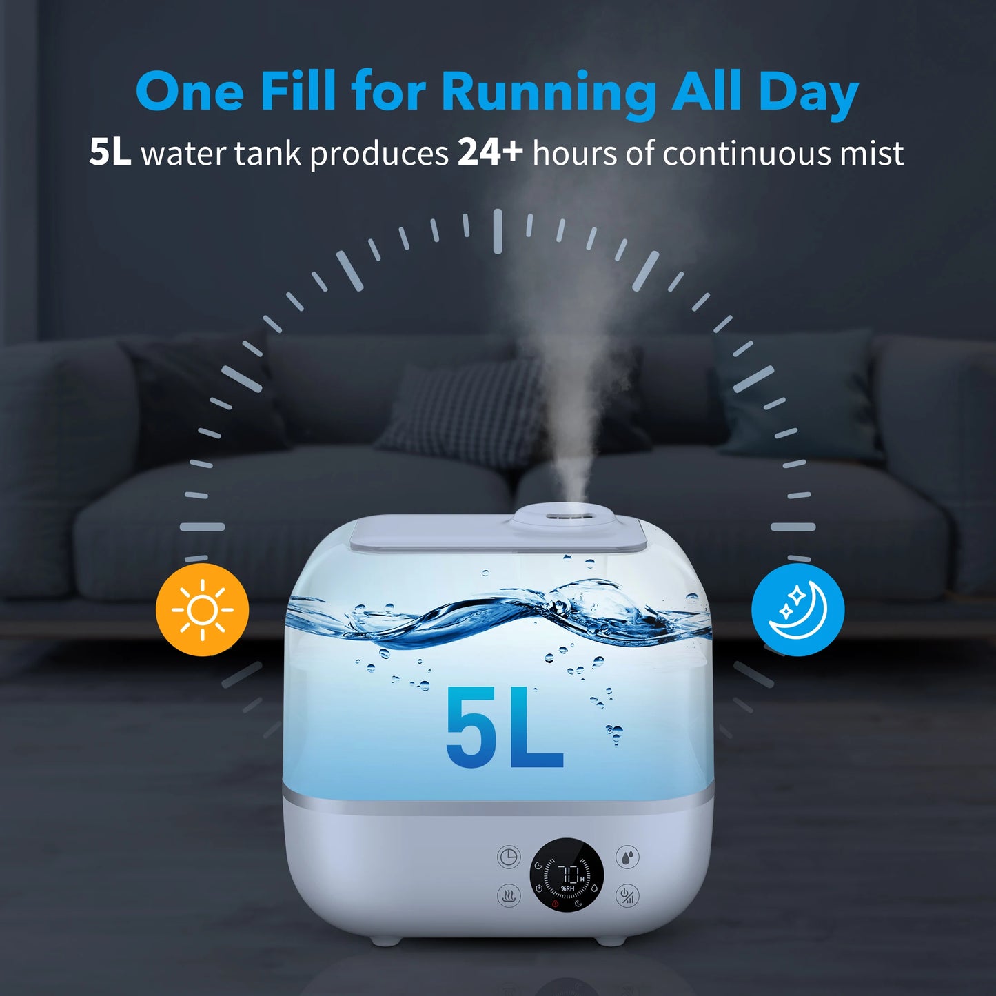 Sejoy Cool Mist Humidifiers for Bedroom Large Room 5L with Essential Oil Ultrasonic Humidifier for Home Baby Office Bedroom