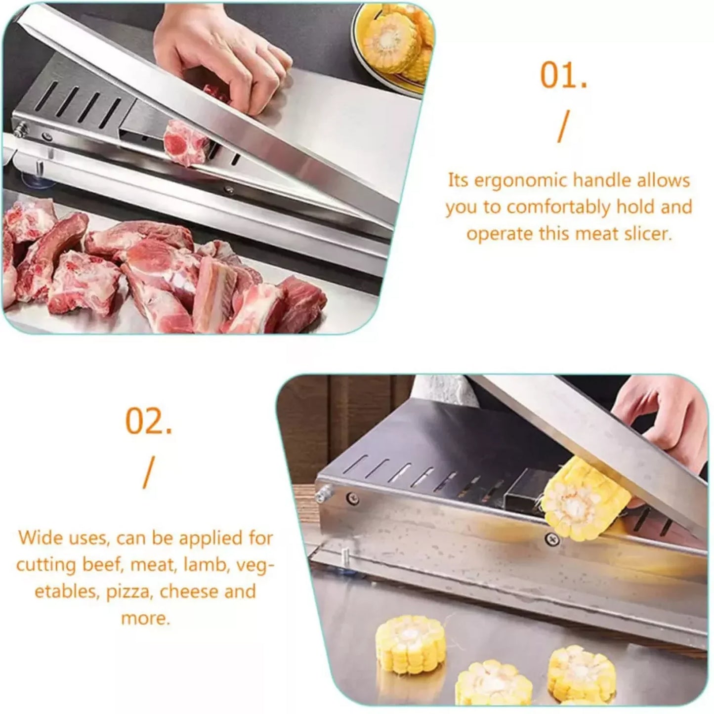 Manual Meat Slicer Bone Cutter Stainless Steel Food Cutter Slicing Machine Adjustable Multifunction Cutting Knife Kitchen Tools
