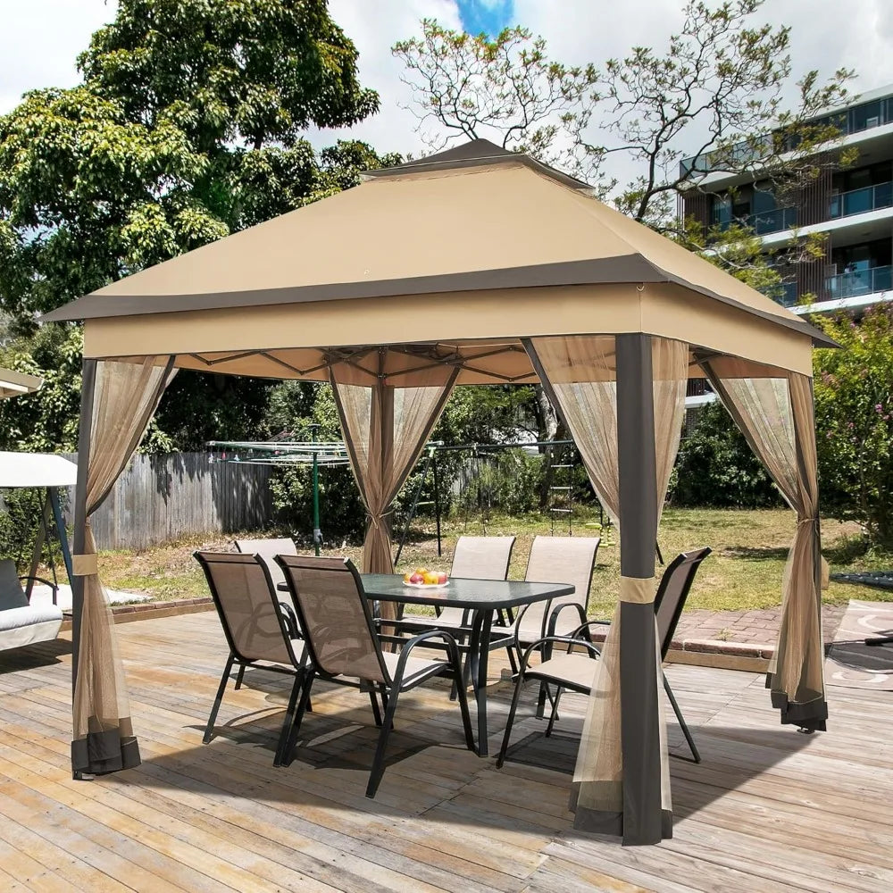 11x11 Pop Up Gazebo Outdoor Canopy Shelter Instant Patio Gazebo Sun Shade Canopy Tent with 4 Sandbags Double Tiers and Mesh Net