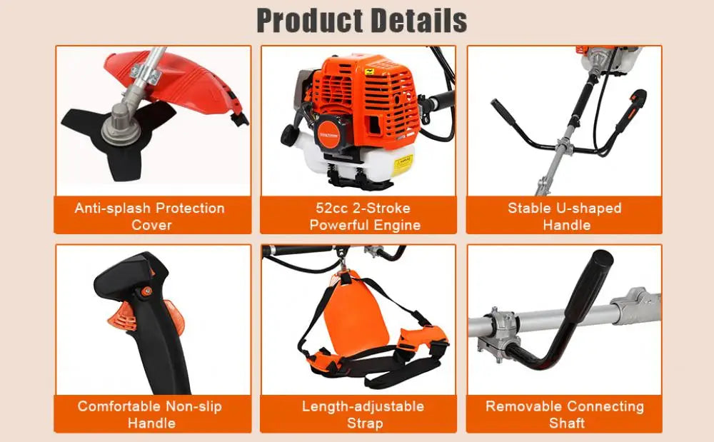 2200W Cordless Petrol Weed Eater 52CC 8500RPM Ergonomic String Trimmer Low Noise 2 In 1 Lawn Mower Machine