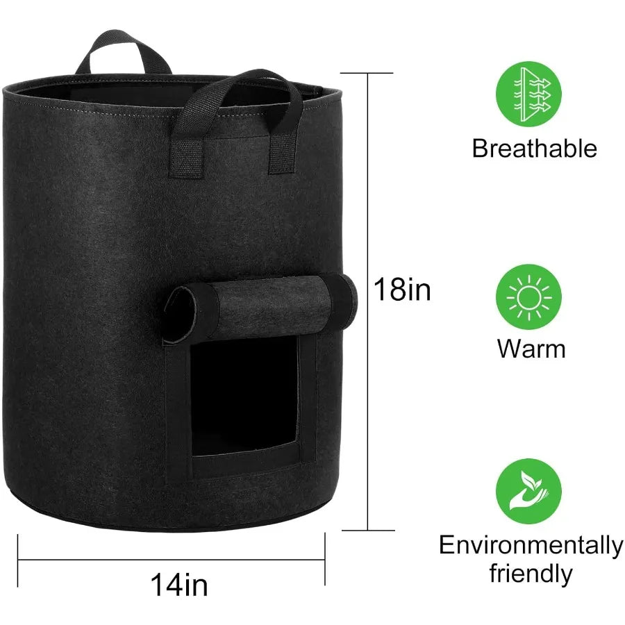 4Pack 10 Gallon Potato Grow Bags with Flap Window Heavy Duty Aeration Fabric Pots with Handles for Garden and Planting Black