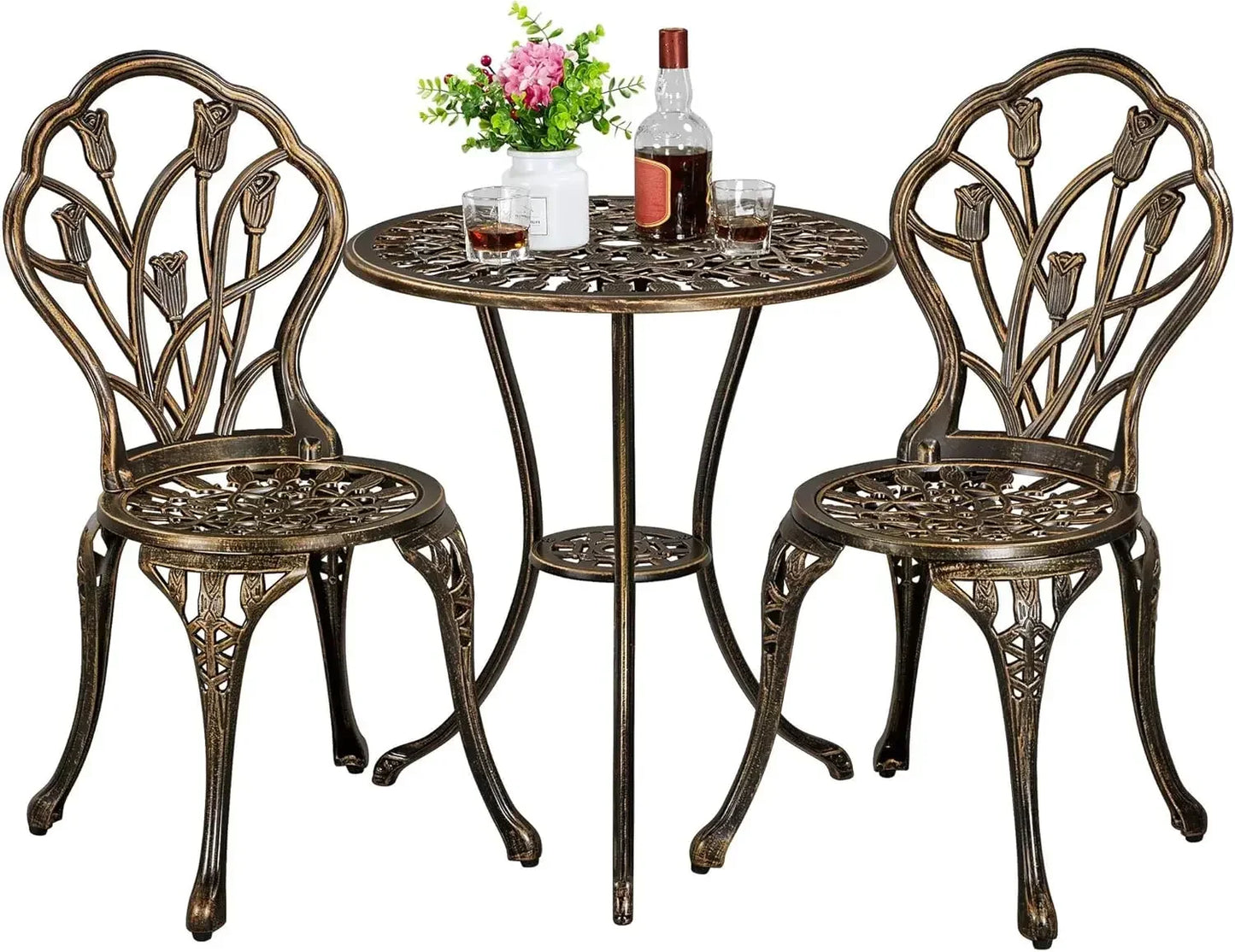 Patio Bistro Sets 3 Piece Outdoor Rust Resistant Cast Aluminum Garden Table and Chairs