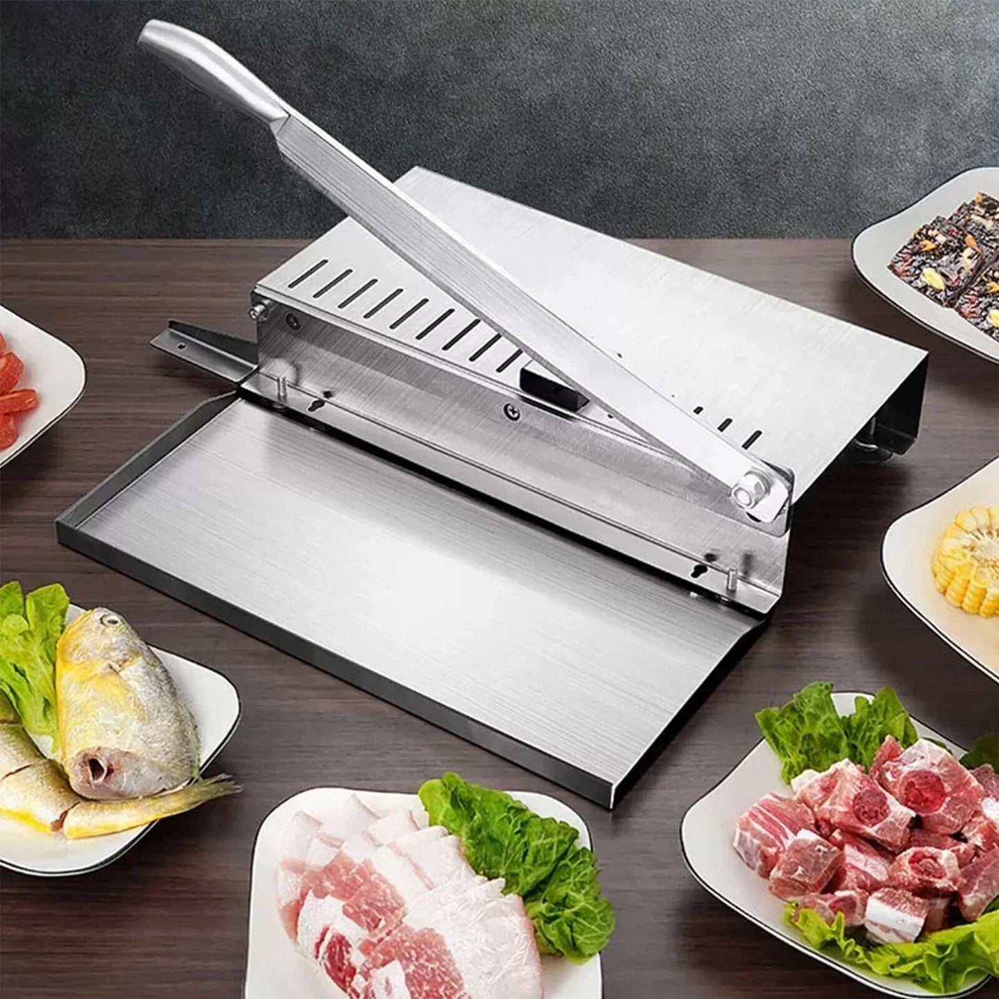 Manual Meat Slicer Bone Cutter Stainless Steel Food Cutter Slicing Machine Adjustable Multifunction Cutting Knife Kitchen Tools