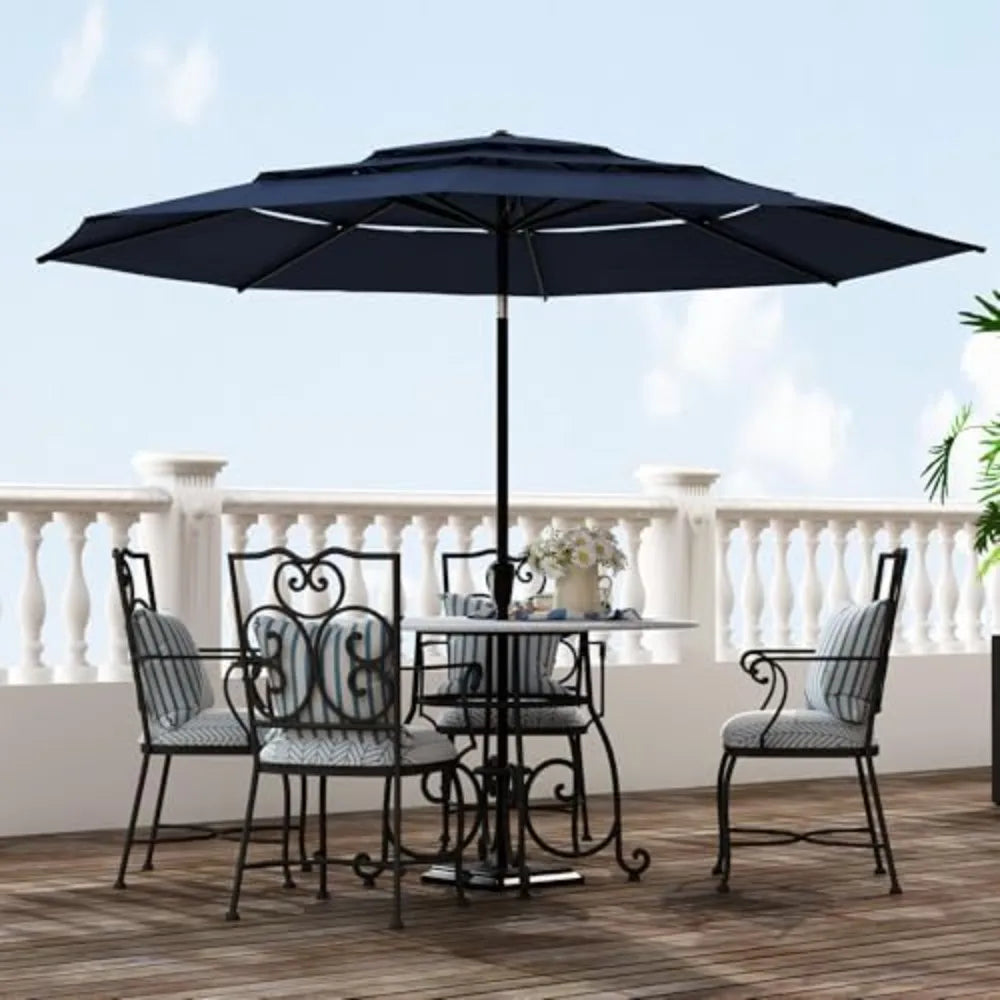 10ft Outdoor Patio Umbrellas 3 Tier Vented Market Table Umbrella Windproof for Backyard Deck Garden
