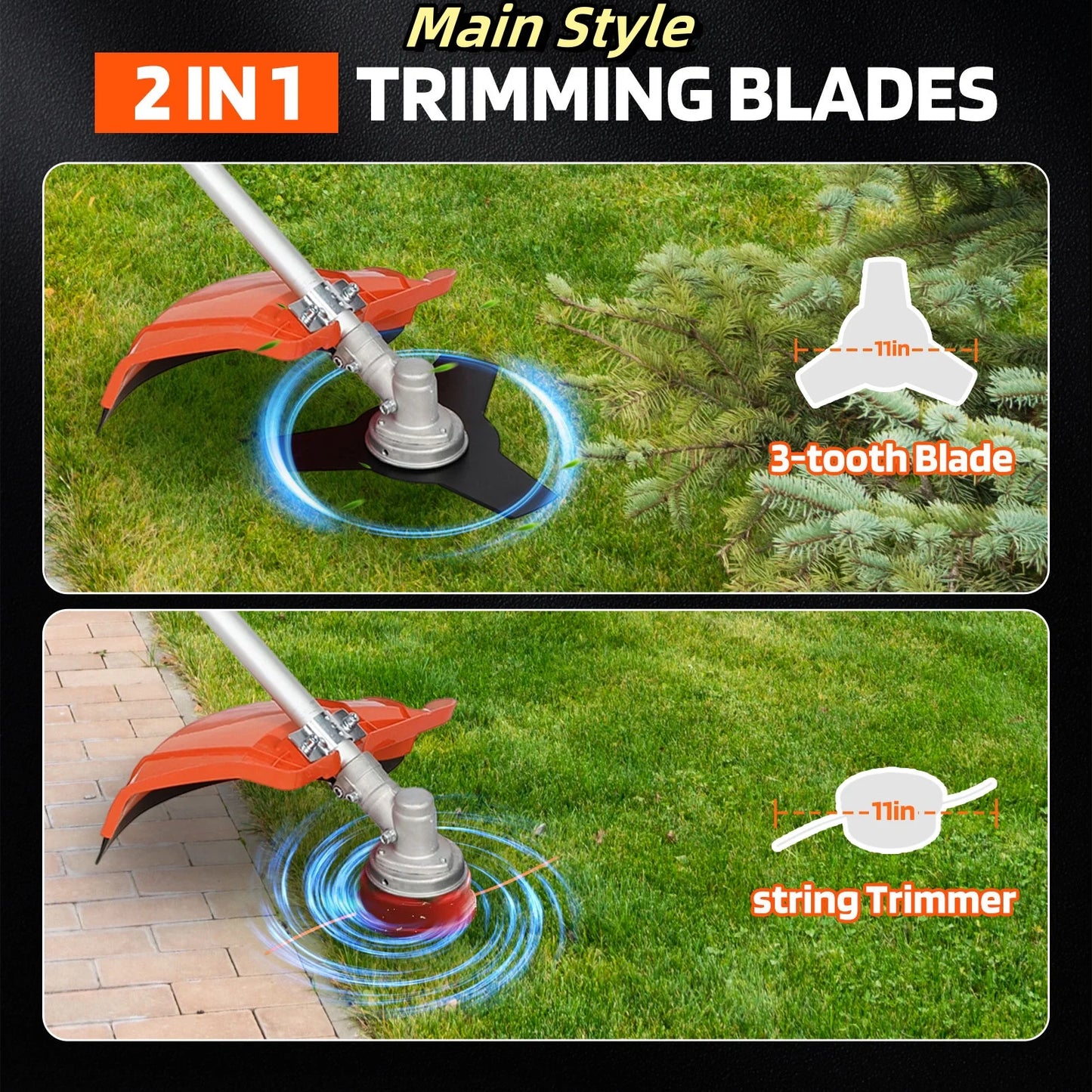 2200W Cordless Petrol Weed Eater 52CC 8500RPM Ergonomic String Trimmer Low Noise 2 In 1 Lawn Mower Machine