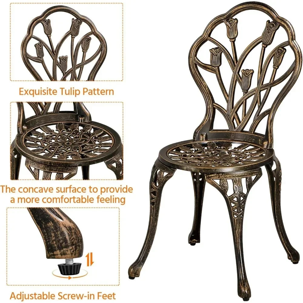 Patio Bistro Sets 3 Piece Outdoor Rust Resistant Cast Aluminum Garden Table and Chairs