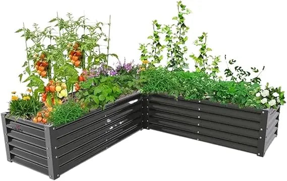L Shaped Galvanized Raised Garden Beds Outdoor 74x74x18in Large Metal Planter Box for Planting Vegetables and Flowers