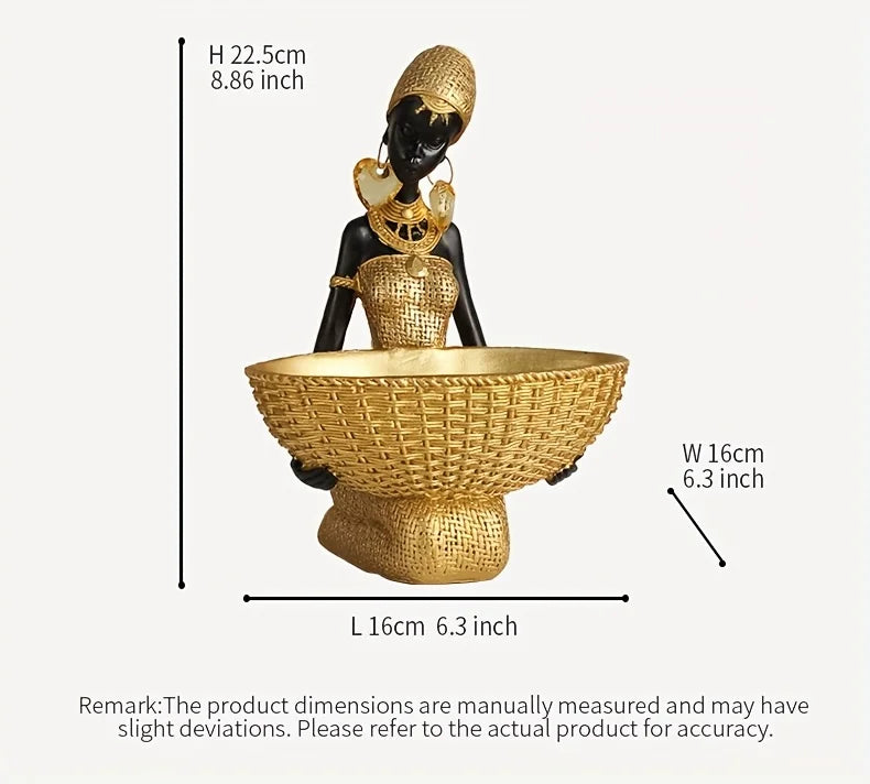 African Lady Resin Figurine with Woven Texture, Home decoration, Elegant Golden Black Sculpture, Decorative Statue For Gift