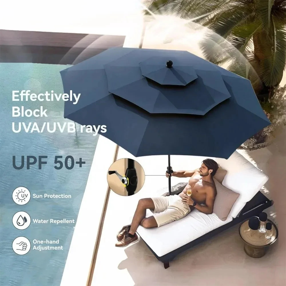 10ft Outdoor Patio Umbrellas 3 Tier Vented Market Table Umbrella Windproof for Backyard Deck Garden