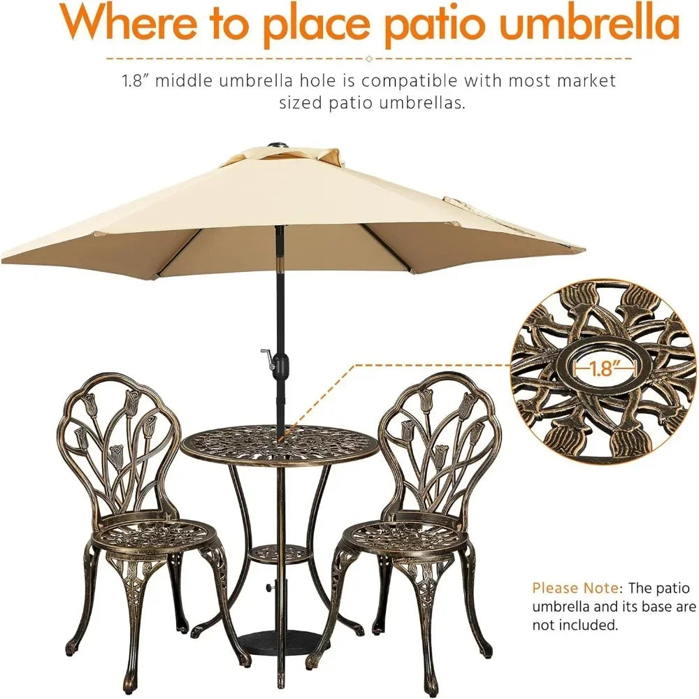 Patio Bistro Sets 3 Piece Outdoor Rust Resistant Cast Aluminum Garden Table and Chairs