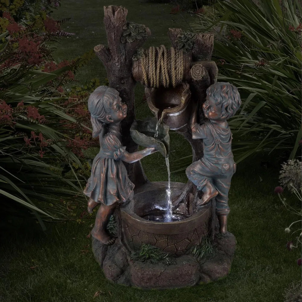outdoor water fountain - cascading waterfall with soothing sounds and 4 led lights for garden or patio by (antique