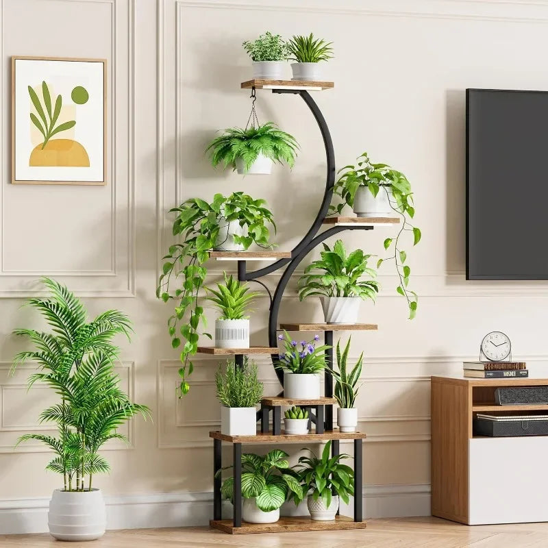 Home Plant Stand Indoor with Grow Lights 62 Inch Tall 8 Tiered Black Plant Shelf for Large Indoor Plants