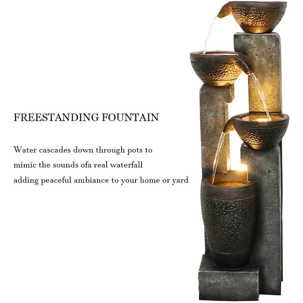 Lightweight 40 Inch 4 Tier Outdoor Garden Water Fountain with LED Light Electric Pump Relaxing Water Flow Home Patio Decor