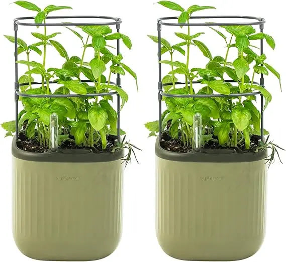 Vego Garden Mini Planter Indoor Pots with Trellis Self Watering Herb Countertop Planter for Climbing Vegetables and Flowers