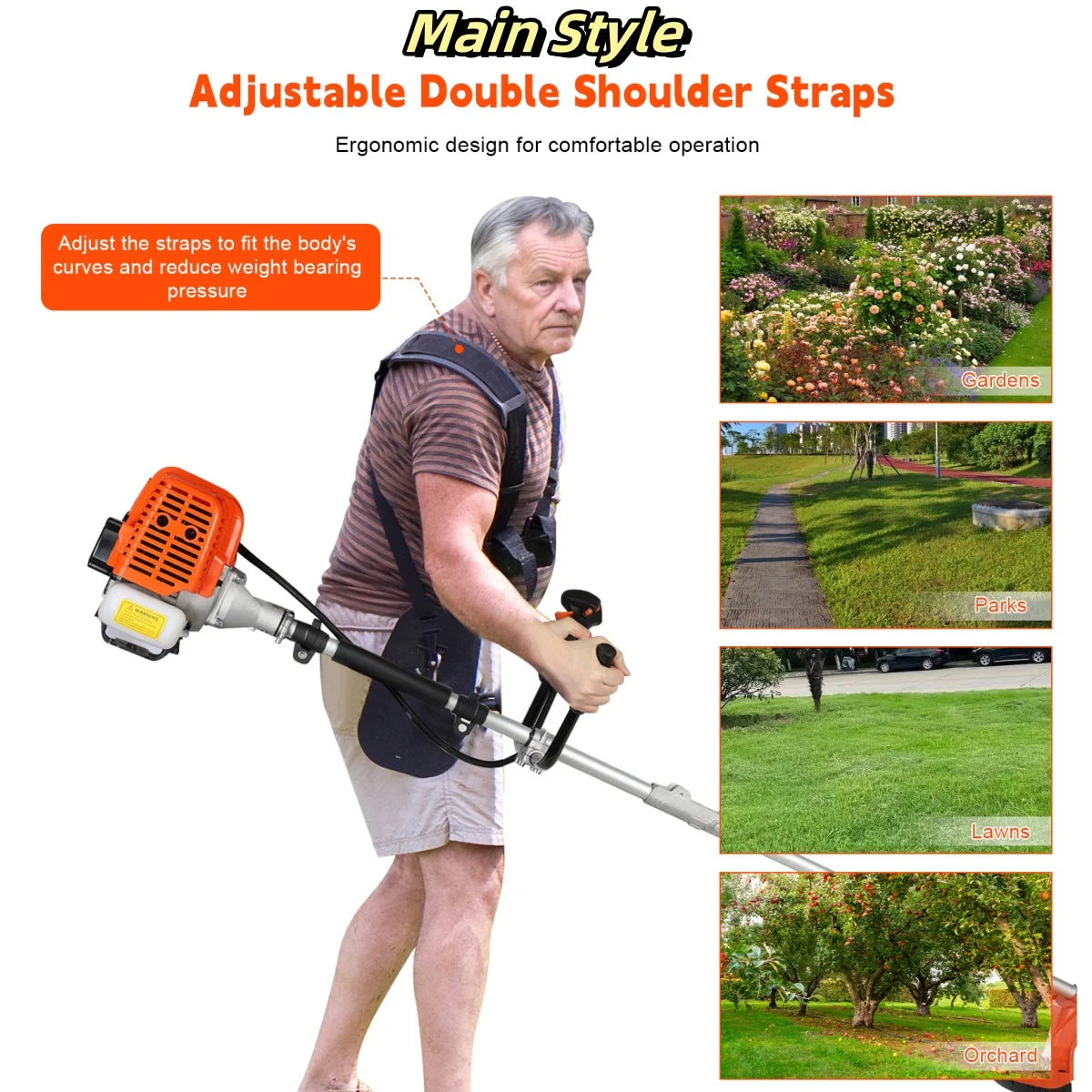 2200W Cordless Petrol Weed Eater 52CC 8500RPM Ergonomic String Trimmer Low Noise 2 In 1 Lawn Mower Machine