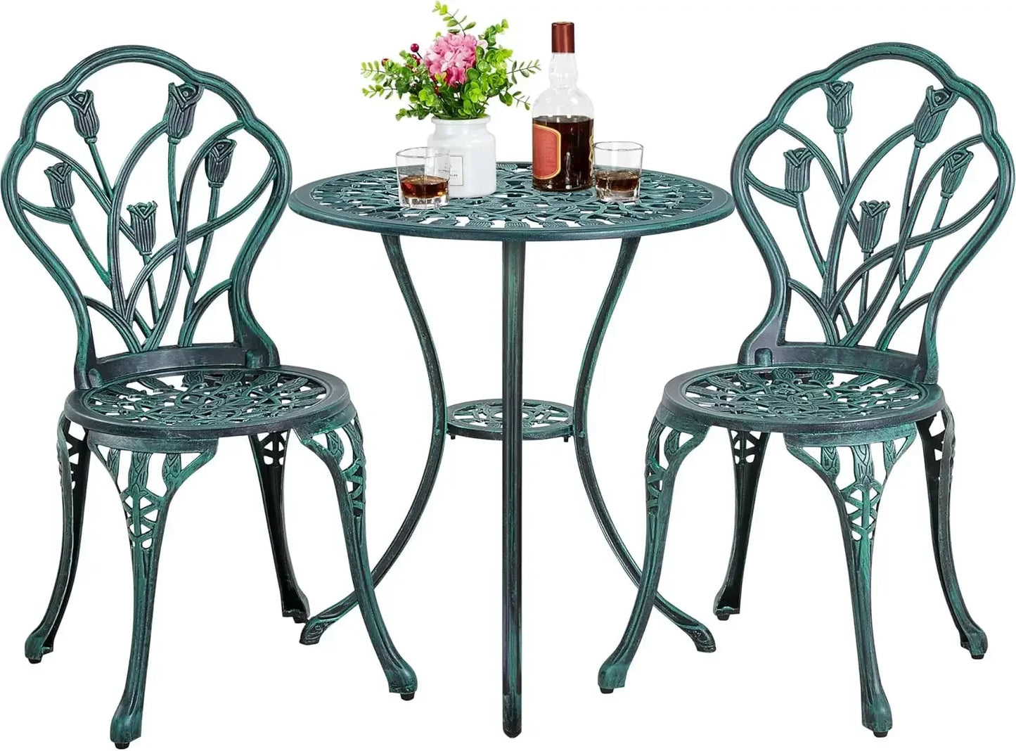 Patio Bistro Sets 3 Piece Outdoor Rust Resistant Cast Aluminum Garden Table and Chairs