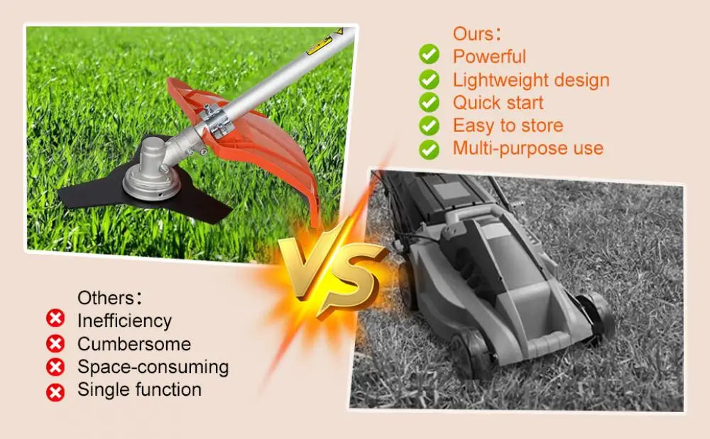 2200W Cordless Petrol Weed Eater 52CC 8500RPM Ergonomic String Trimmer Low Noise 2 In 1 Lawn Mower Machine