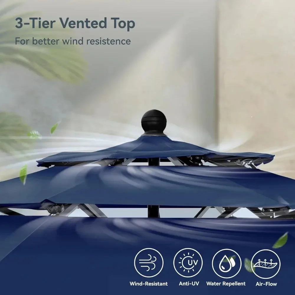 10ft Outdoor Patio Umbrellas 3 Tier Vented Market Table Umbrella Windproof for Backyard Deck Garden