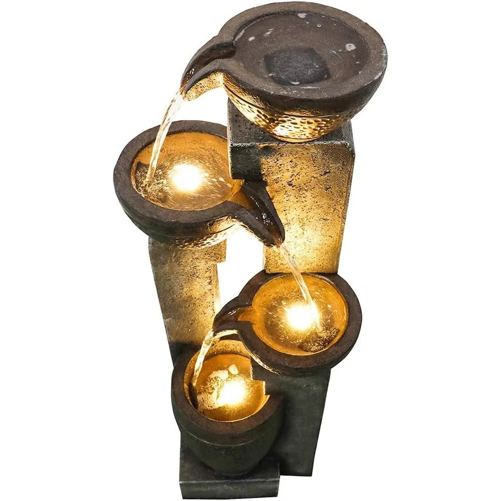 Lightweight 40 Inch 4 Tier Outdoor Garden Water Fountain with LED Light Electric Pump Relaxing Water Flow Home Patio Decor