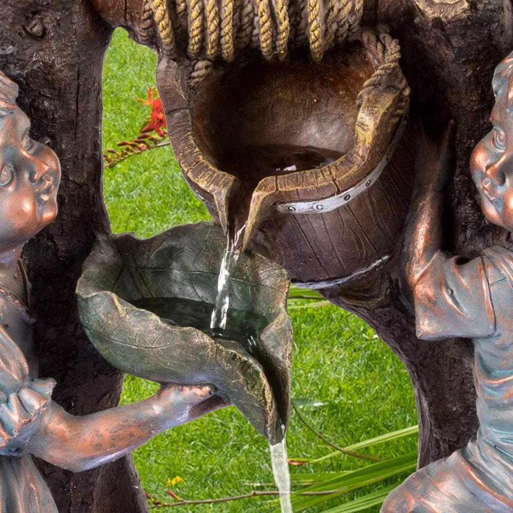 outdoor water fountain - cascading waterfall with soothing sounds and 4 led lights for garden or patio by (antique