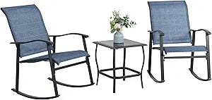 3 Piece Outdoor Rocking Bistro Set Textilene Fabric Small Patio Furniture Set Front Porch Rocker Chairs Conversation Set