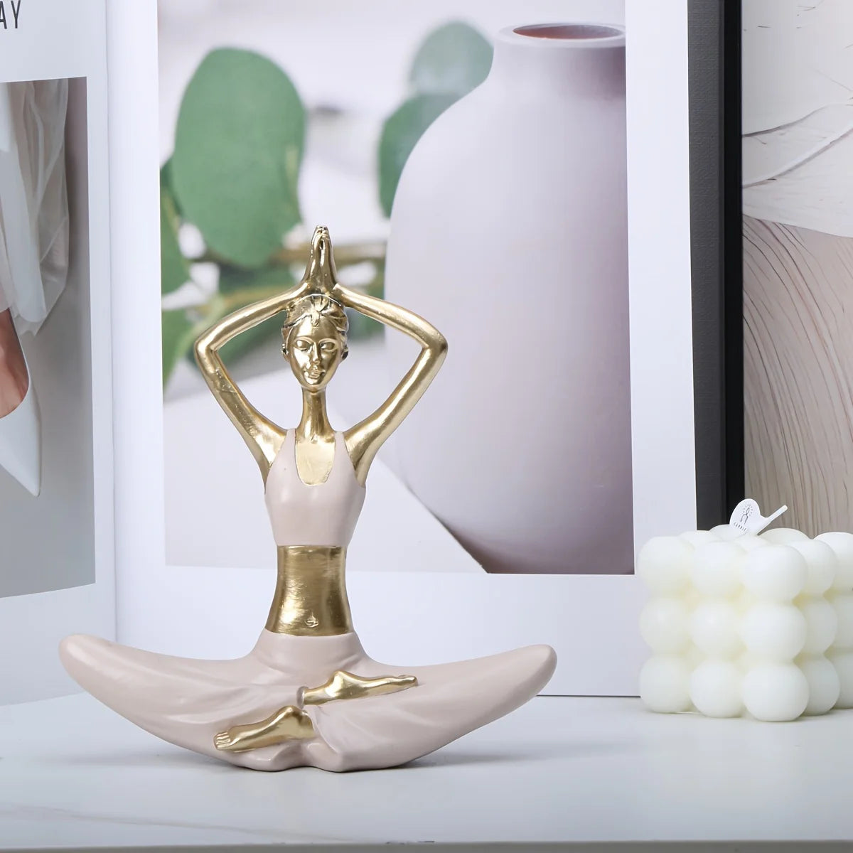 1 Elegant Resin Yoga Art Figures - Abstract Meditation Decor,Versatile White & Golden Home Accents, Zen Home Decor