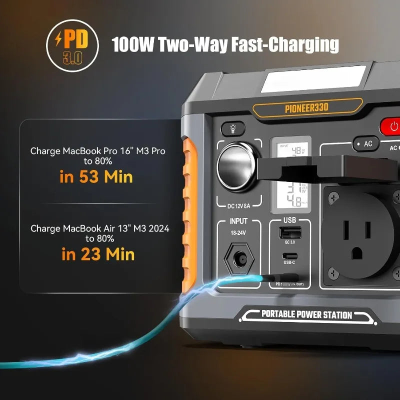 Portable Power Station 330W 660W Peak Solar Generator 288Wh Solar Power Bank 120V Pure Sine Wave AC Outlet 78000mAh Backup Lithium Battery for Home CPAP Camping Travel Outdoor