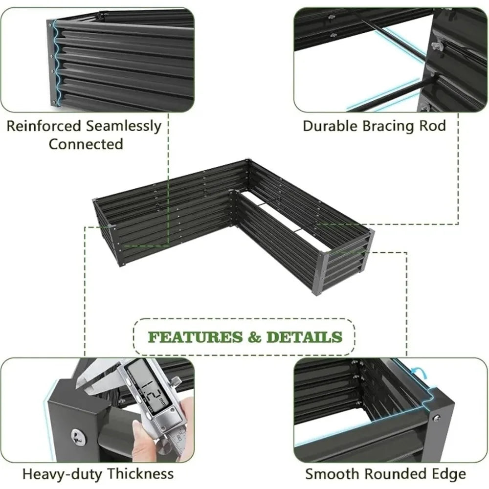 L Shaped Galvanized Raised Garden Beds Outdoor 74x74x18in Large Metal Planter Box for Planting Vegetables and Flowers