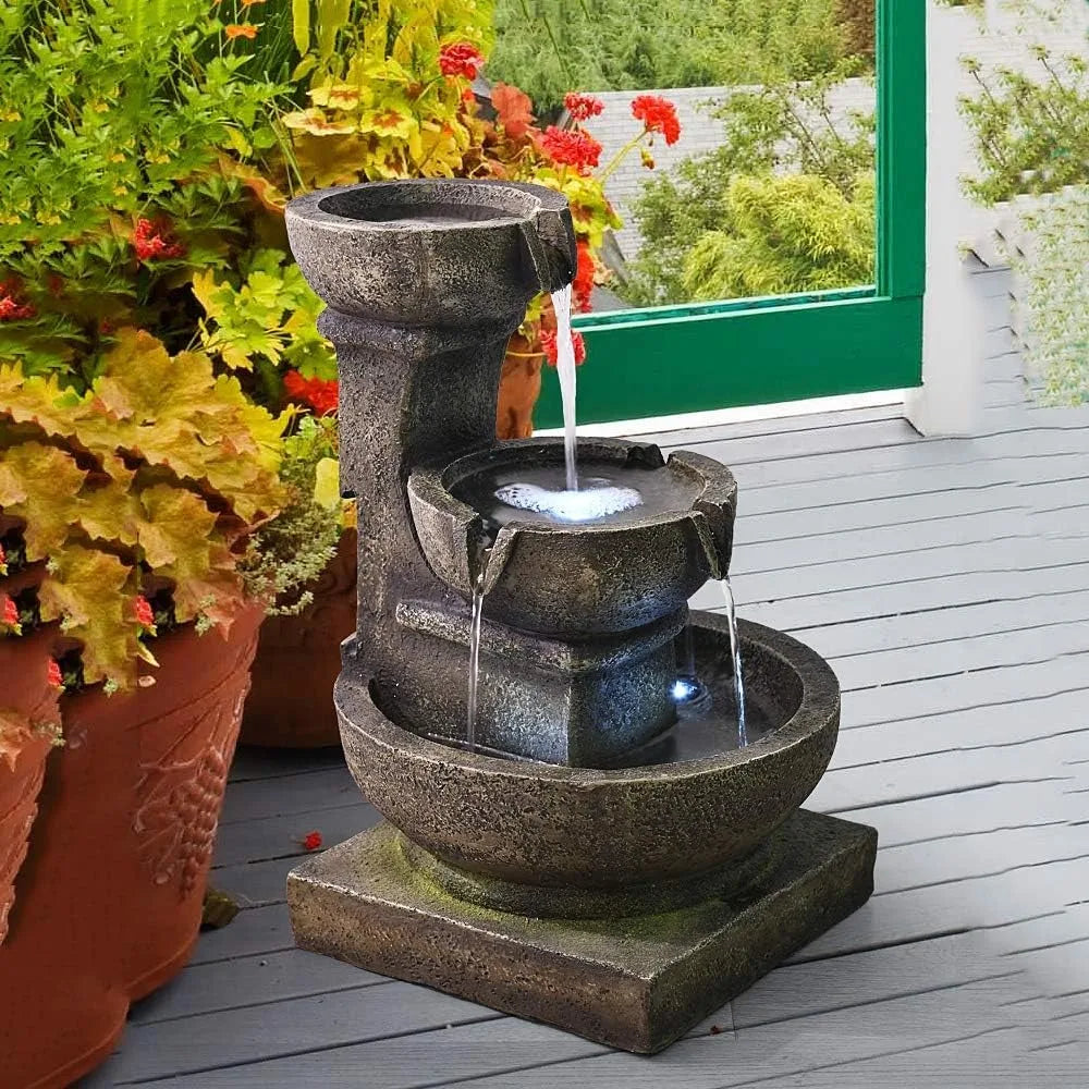 Outdoor Waterfall Fountain - Relaxing Soothing Garden Fountains Outdoor, Fountain Patio Outdoor for The Garden&Patio with LED Li