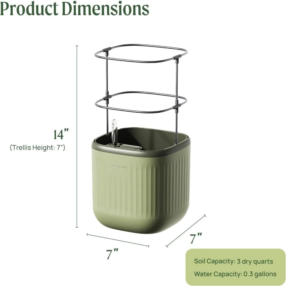 Vego Garden Mini Planter Indoor Pots with Trellis Self Watering Herb Countertop Planter for Climbing Vegetables and Flowers