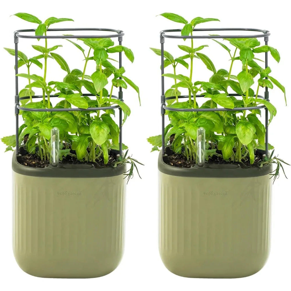 Vego Garden Mini Planter Indoor Pots with Trellis Self Watering Herb Countertop Planter for Climbing Vegetables and Flowers