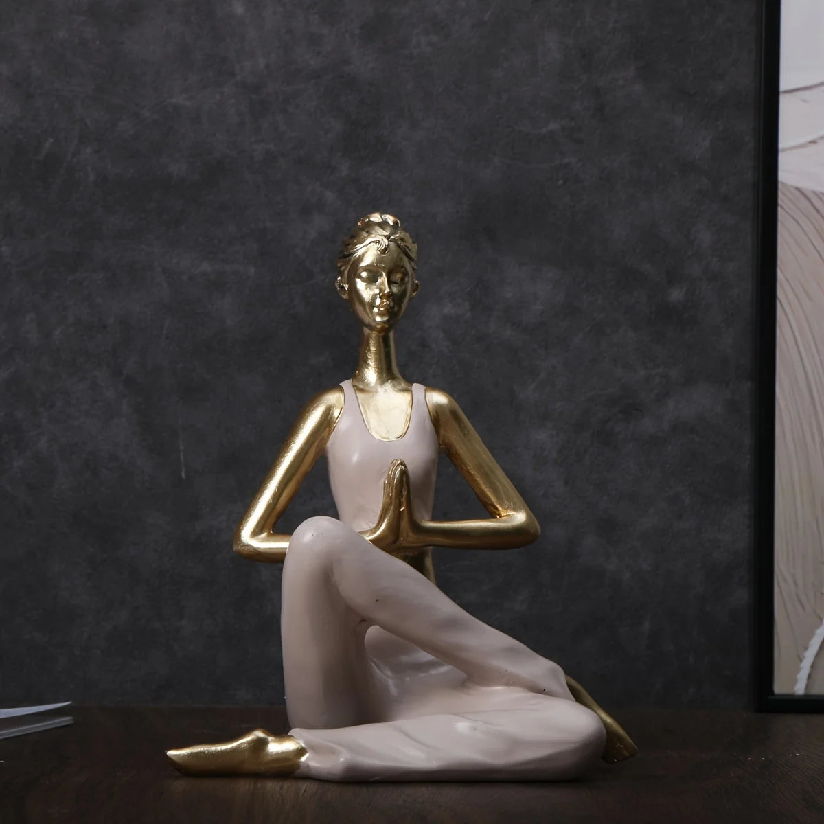 1 Elegant Resin Yoga Art Figures - Abstract Meditation Decor,Versatile White & Golden Home Accents, Zen Home Decor