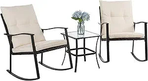 3 Piece Outdoor Rocking Bistro Set Textilene Fabric Small Patio Furniture Set Front Porch Rocker Chairs Conversation Set