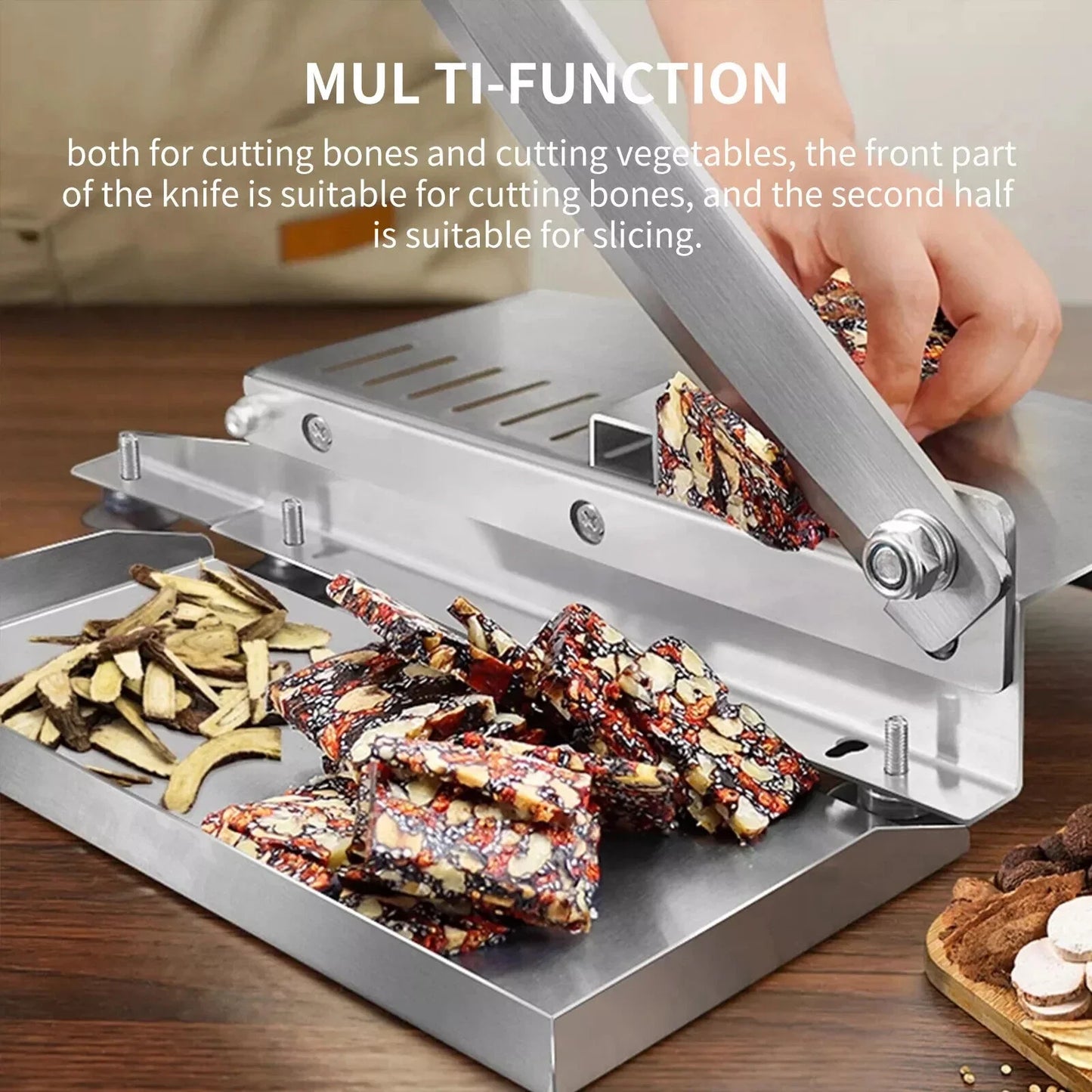 Manual Meat Slicer Bone Cutter Stainless Steel Food Cutter Slicing Machine Adjustable Multifunction Cutting Knife Kitchen Tools