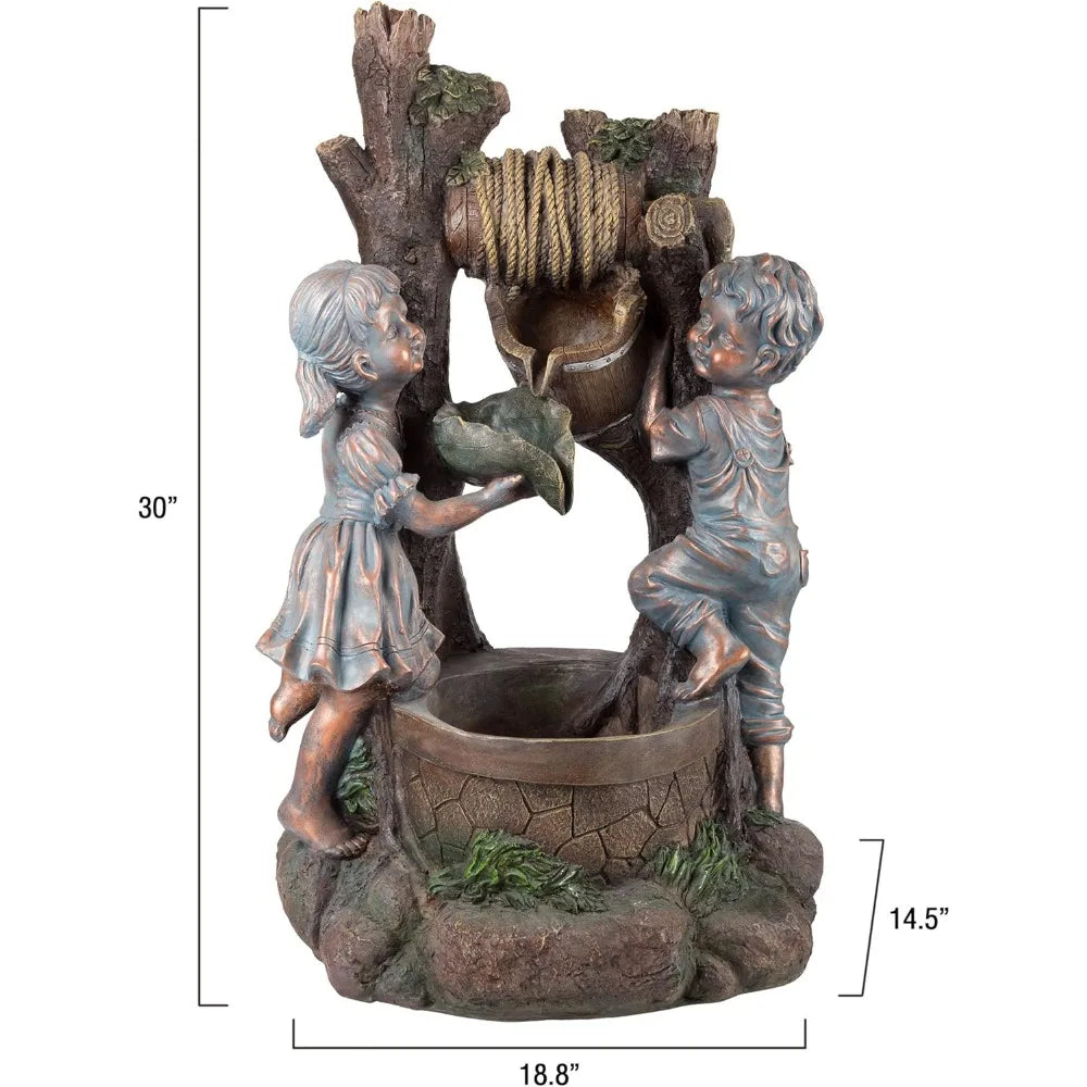outdoor water fountain - cascading waterfall with soothing sounds and 4 led lights for garden or patio by (antique