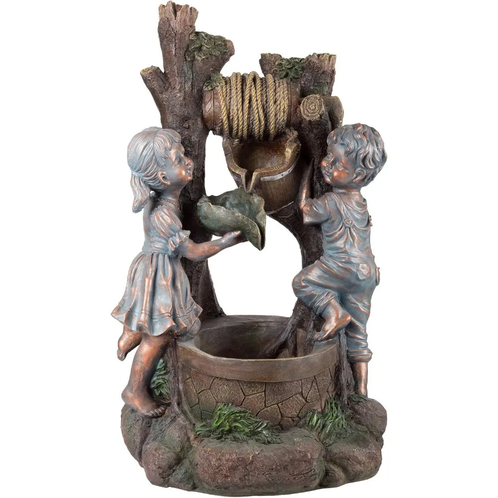 outdoor water fountain - cascading waterfall with soothing sounds and 4 led lights for garden or patio by (antique