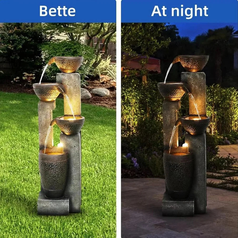 Lightweight 40 Inch 4 Tier Outdoor Garden Water Fountain with LED Light Electric Pump Relaxing Water Flow Home Patio Decor
