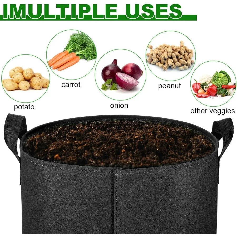 4Pack 10 Gallon Potato Grow Bags with Flap Window Heavy Duty Aeration Fabric Pots with Handles for Garden and Planting Black